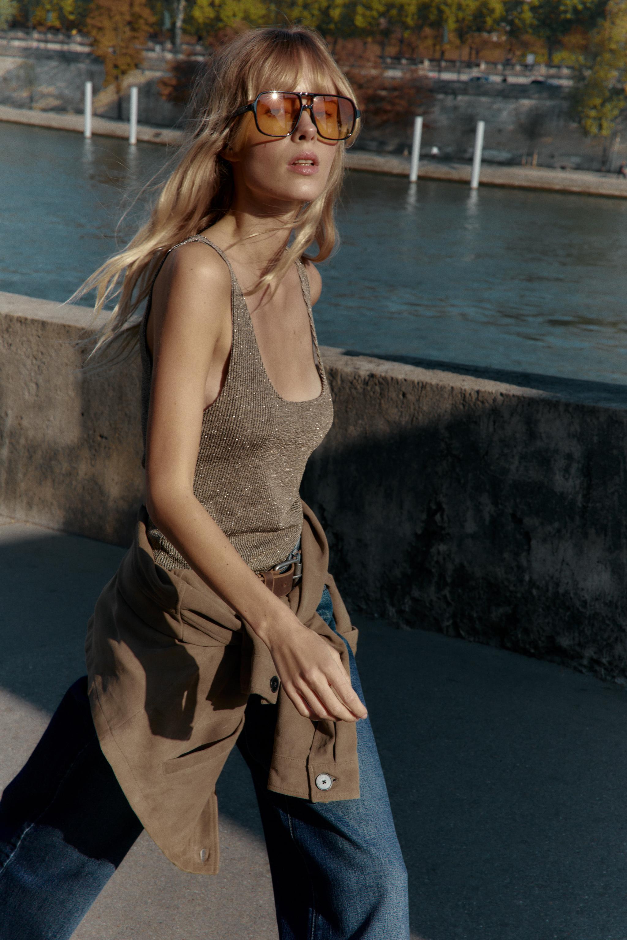 METALLIC THREAD STRAP TOP